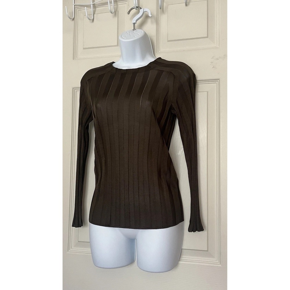Tory Burch Ribbed Knit Viscose Layering Sweater  Chocolate Hazelnut Chic XS NWT